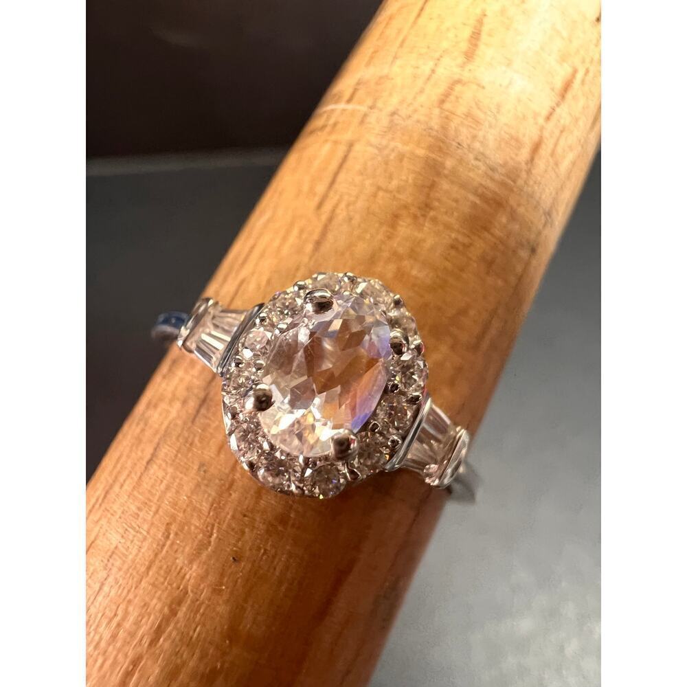 NEW gemmy moonstone and Moissanite sterling silver halo ring size 8